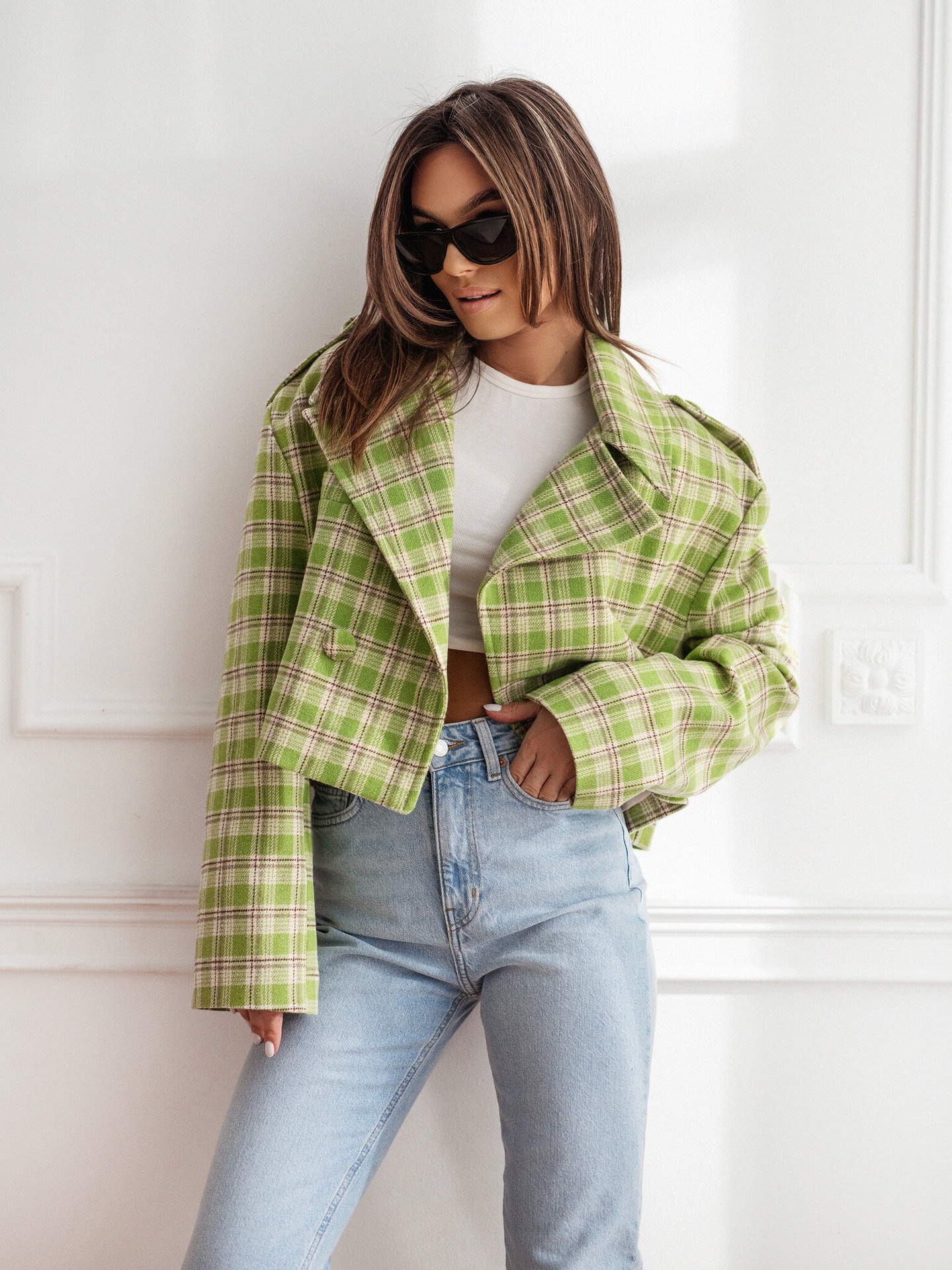 Women's British Style Plaid Woolen Blazer With Suit Collar_voghion.com