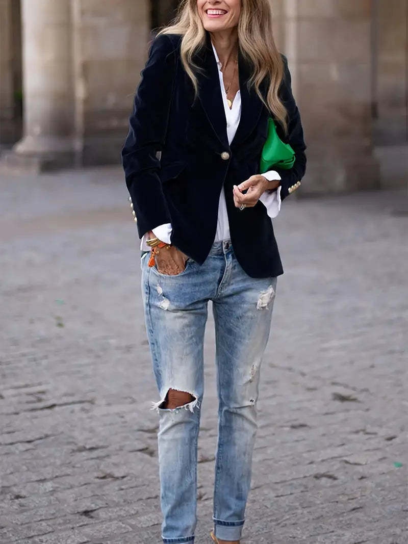 Blazer femme en velours coupe cintrée style européen_voghion.com