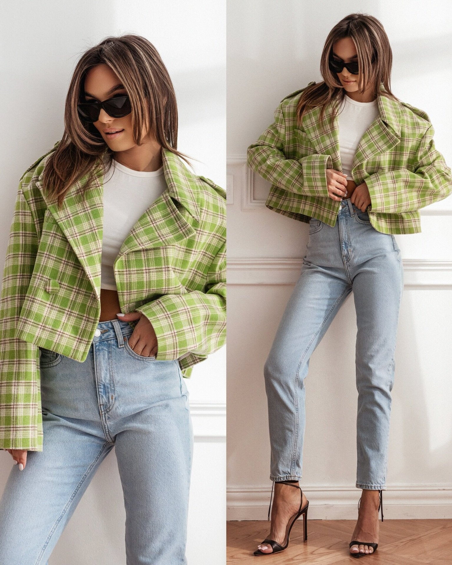 Women's British Style Plaid Woolen Blazer With Suit Collar_voghion.com