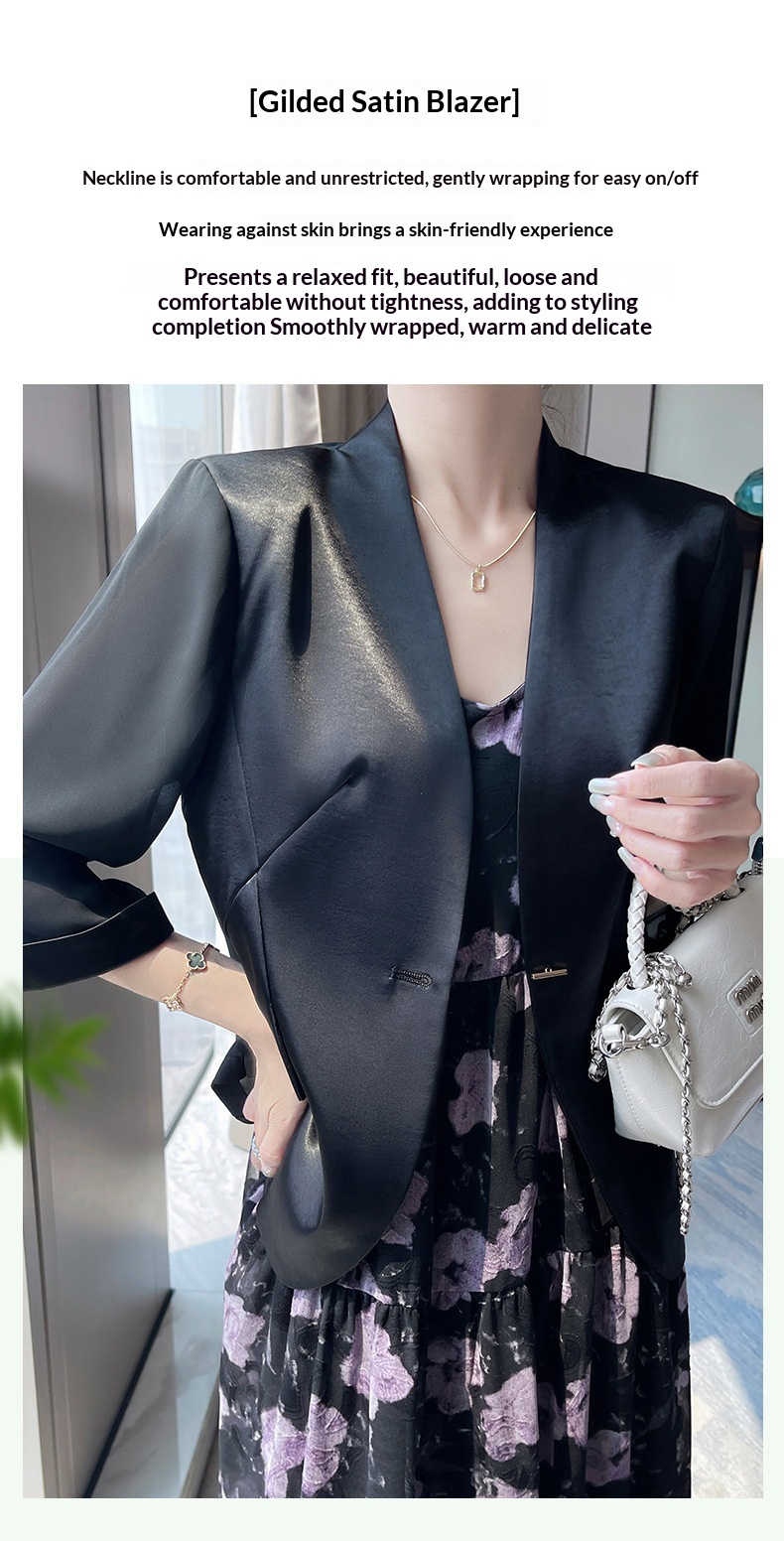 Elegant Women’s White Blazer Collarless Satin Professional Style_voghion.com