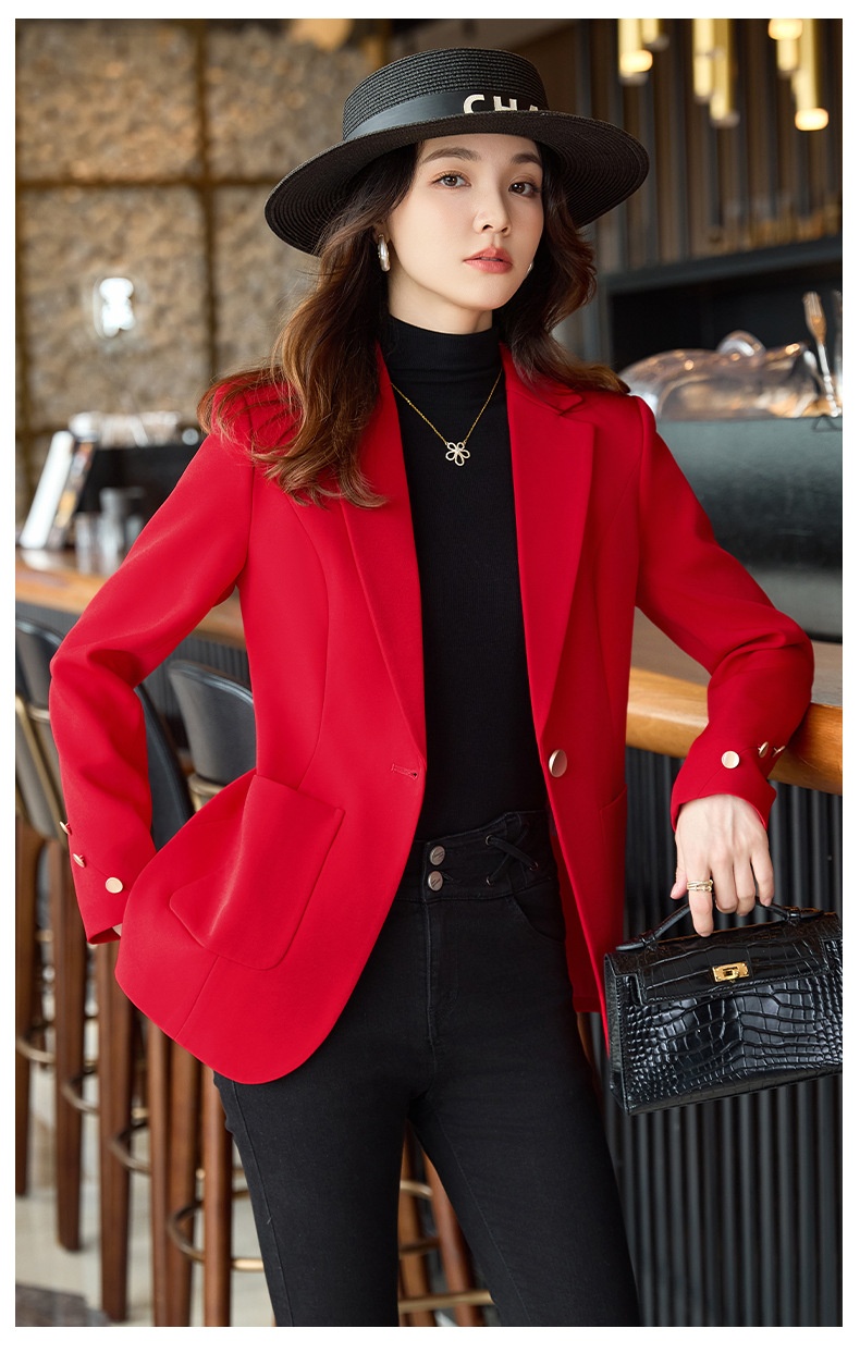 Blazer rosso donna taglio medio giacca elegante maniche lunghe_voghion.com