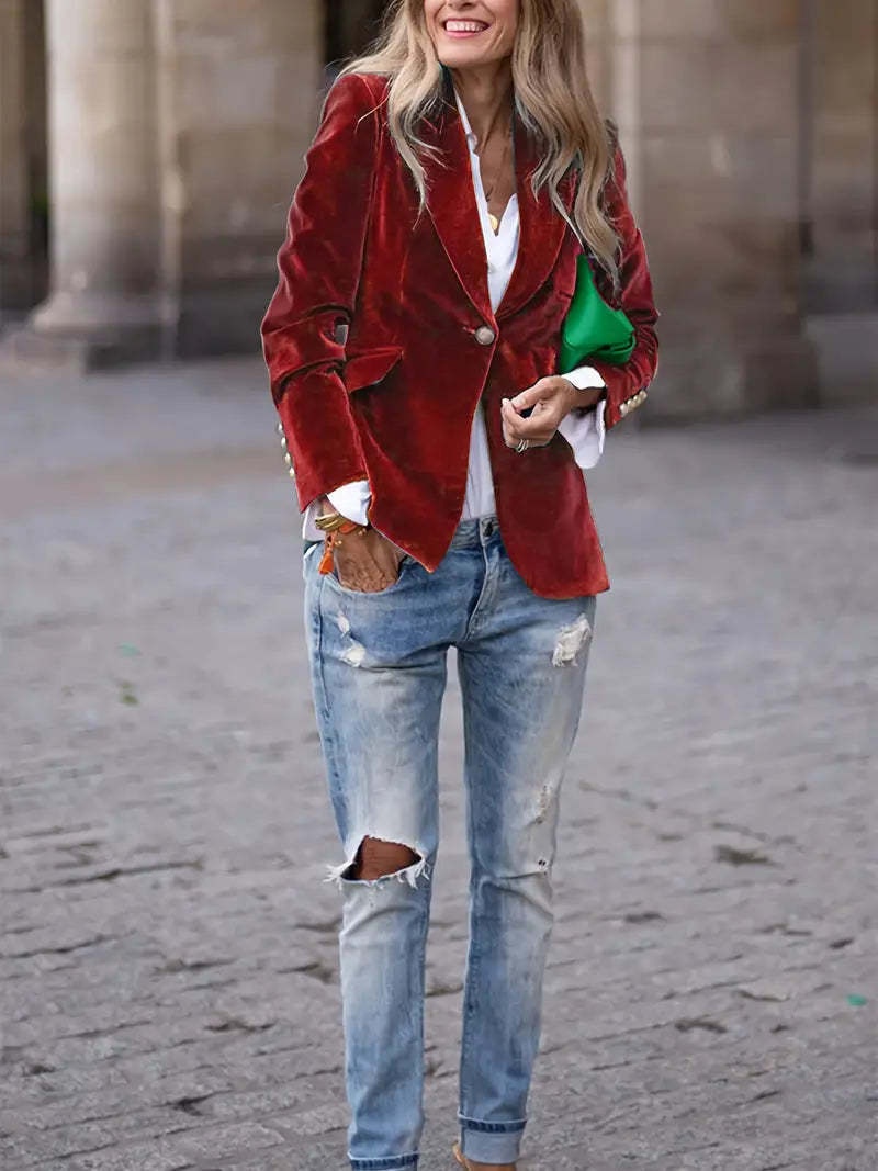Blazer femme en velours coupe cintrée style européen_voghion.com
