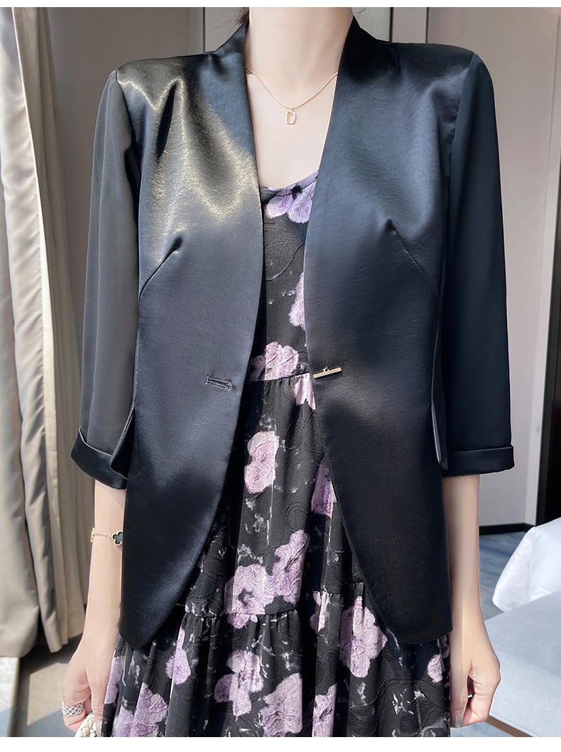 Elegant Women’s White Blazer Collarless Satin Professional Style_voghion.com