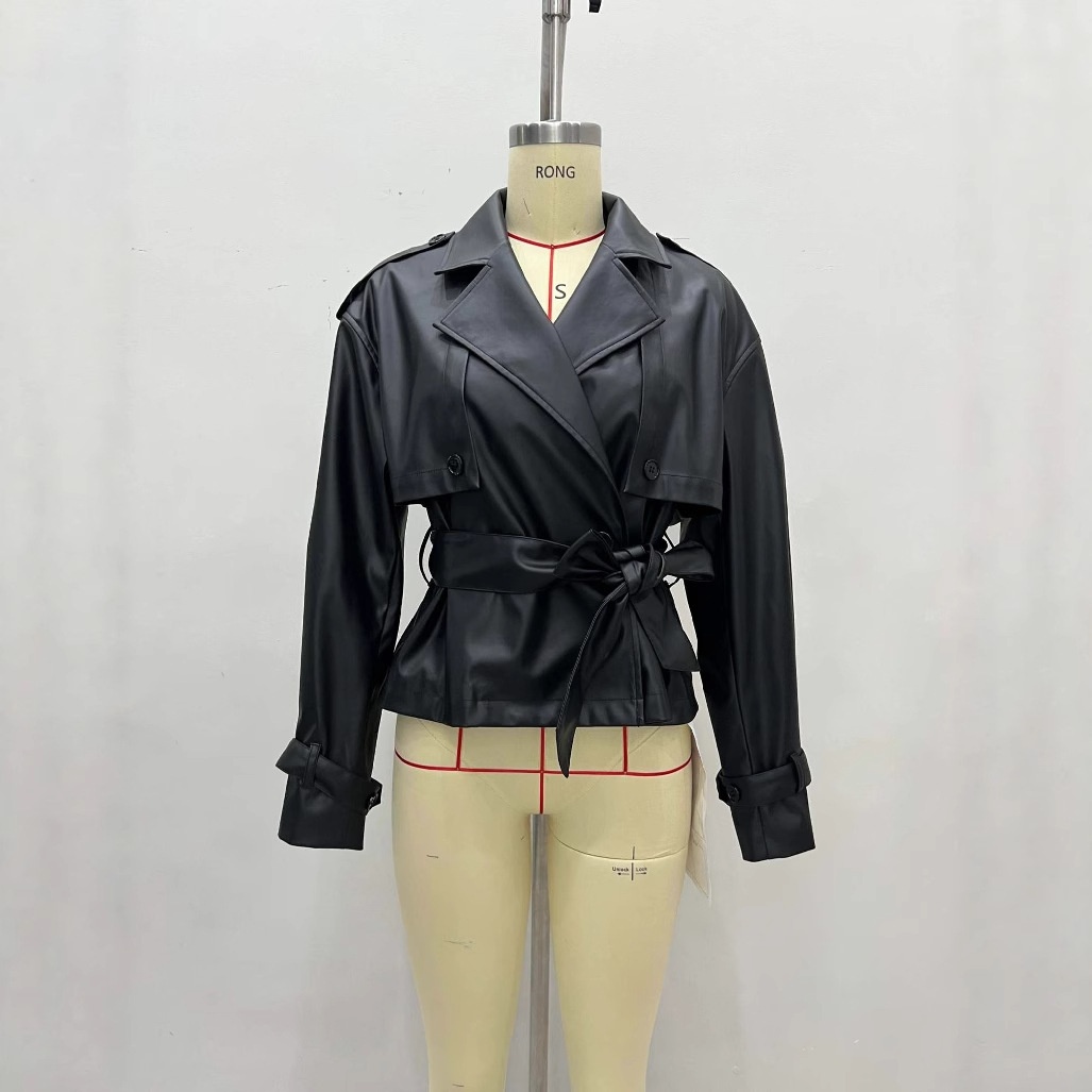 Europäische und amerikanische Damenjacke im Crossborder-Stil mit Gürtel, tailliert, schmal geschnitten, lässiger Streetstyle, modisch_voghion.com