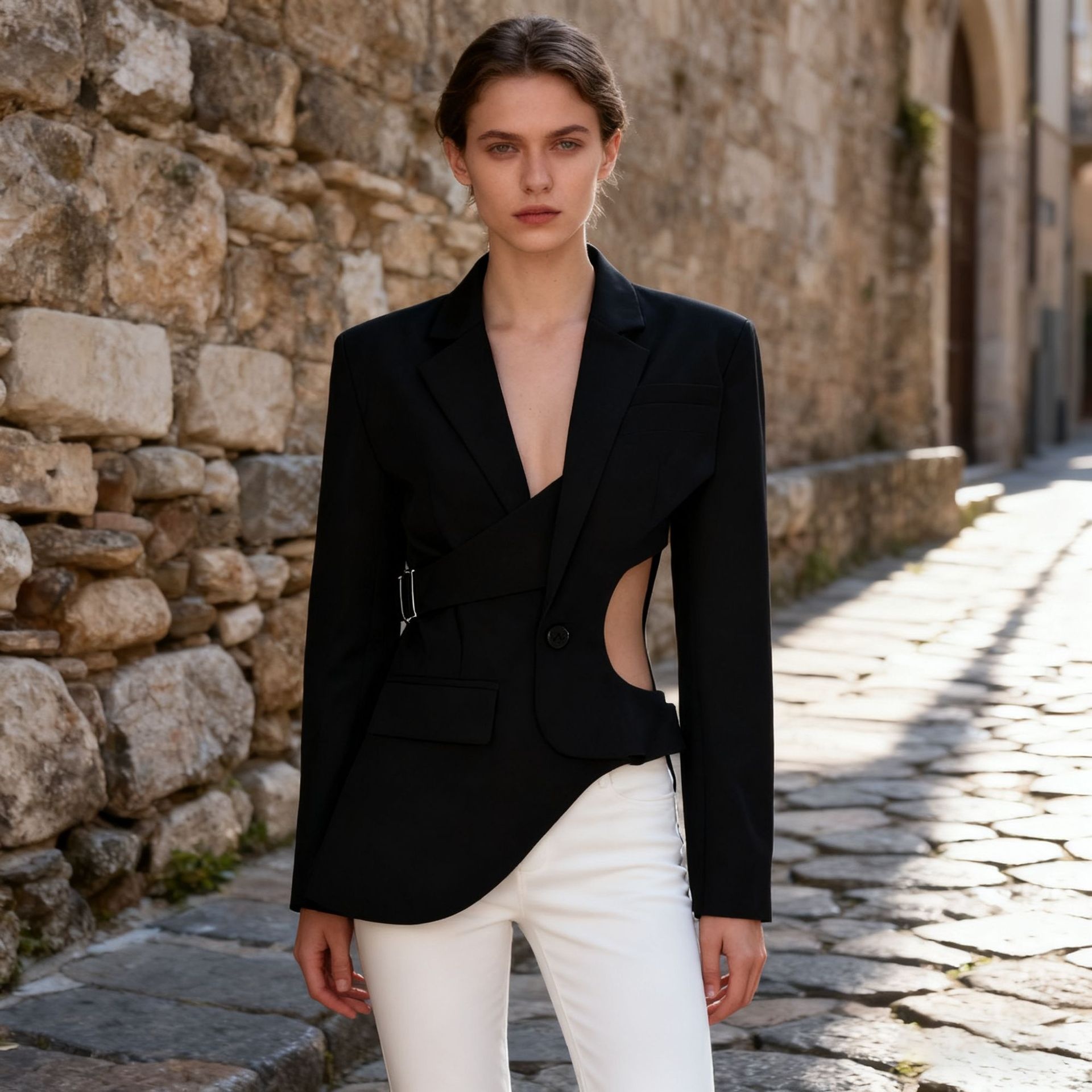 Blazer elegante da donna con collo a rever e taglio asimmetrico_voghion.com
