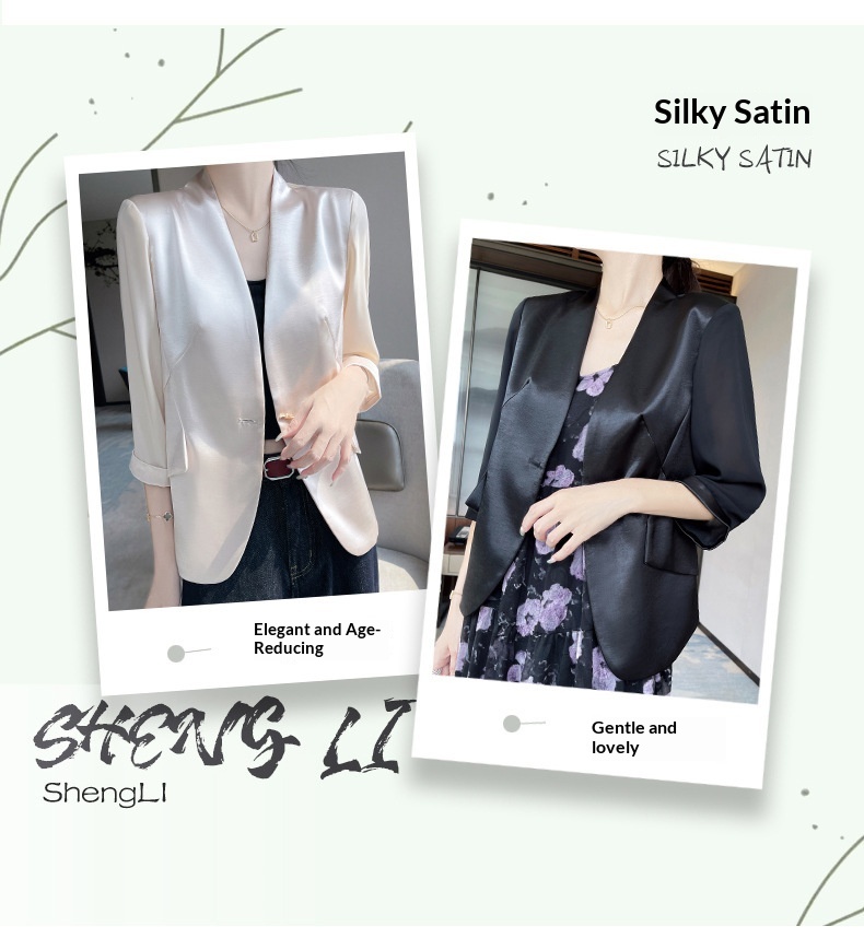 Elegant Women’s White Blazer Collarless Satin Professional Style_voghion.com