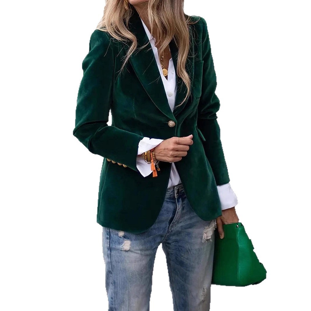 Nouveauté Printemps 2025, Blazer élégant en velours coupe slim, style européen et américain, collection Independent Station_voghion.com