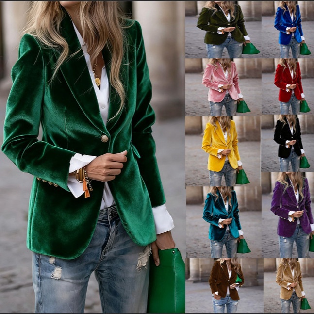 Blazer femme en velours coupe cintrée style européen_voghion.com