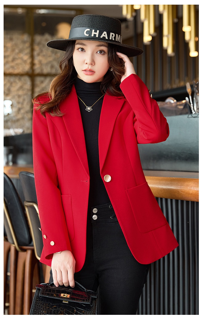 Blazer rosso donna taglio medio giacca elegante maniche lunghe_voghion.com