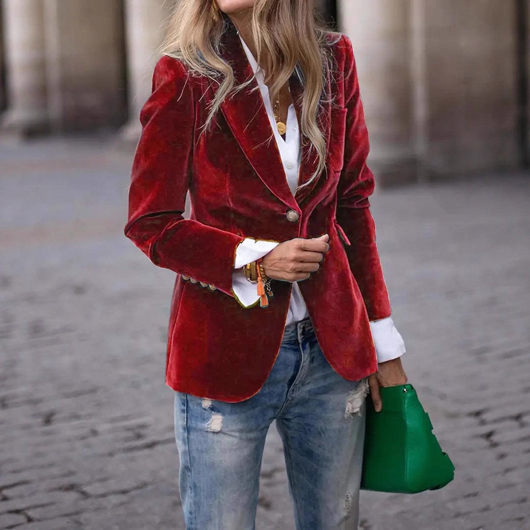 Nouveauté Printemps 2025, Blazer élégant en velours coupe slim, style européen et américain, collection Independent Station_voghion.com
