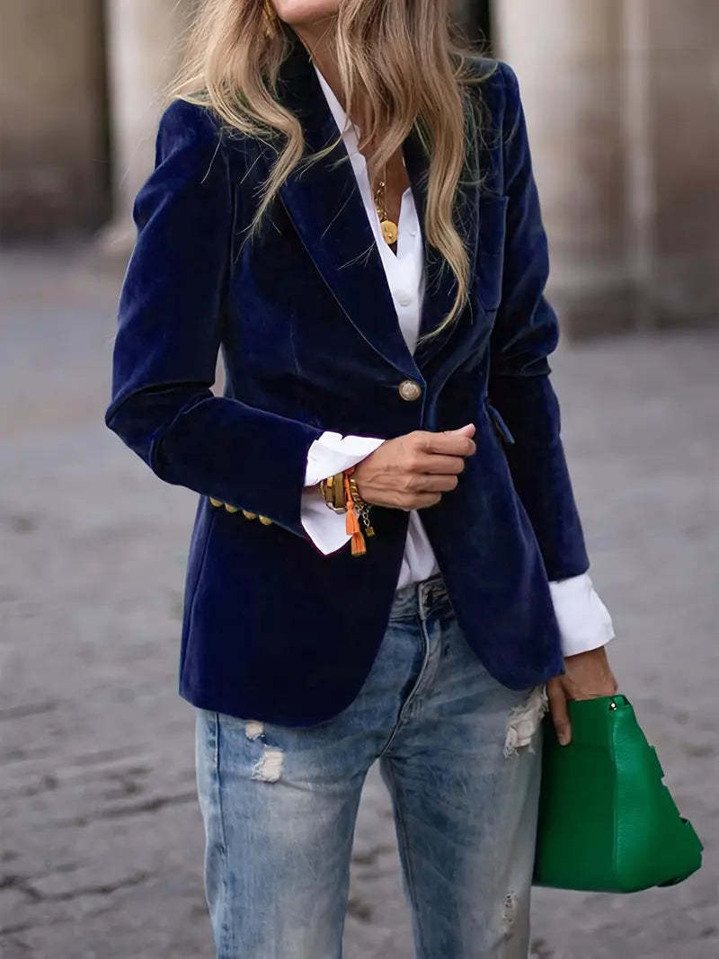 Blazer femme en velours coupe cintrée style européen_voghion.com