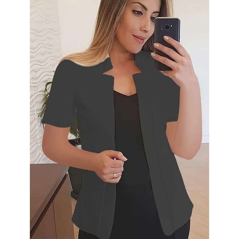 2025 New European And American Blazer, Casual Solid Color Short Sleeve Open-Front Jacket, Cross-Border Dropshipping_voghion.com