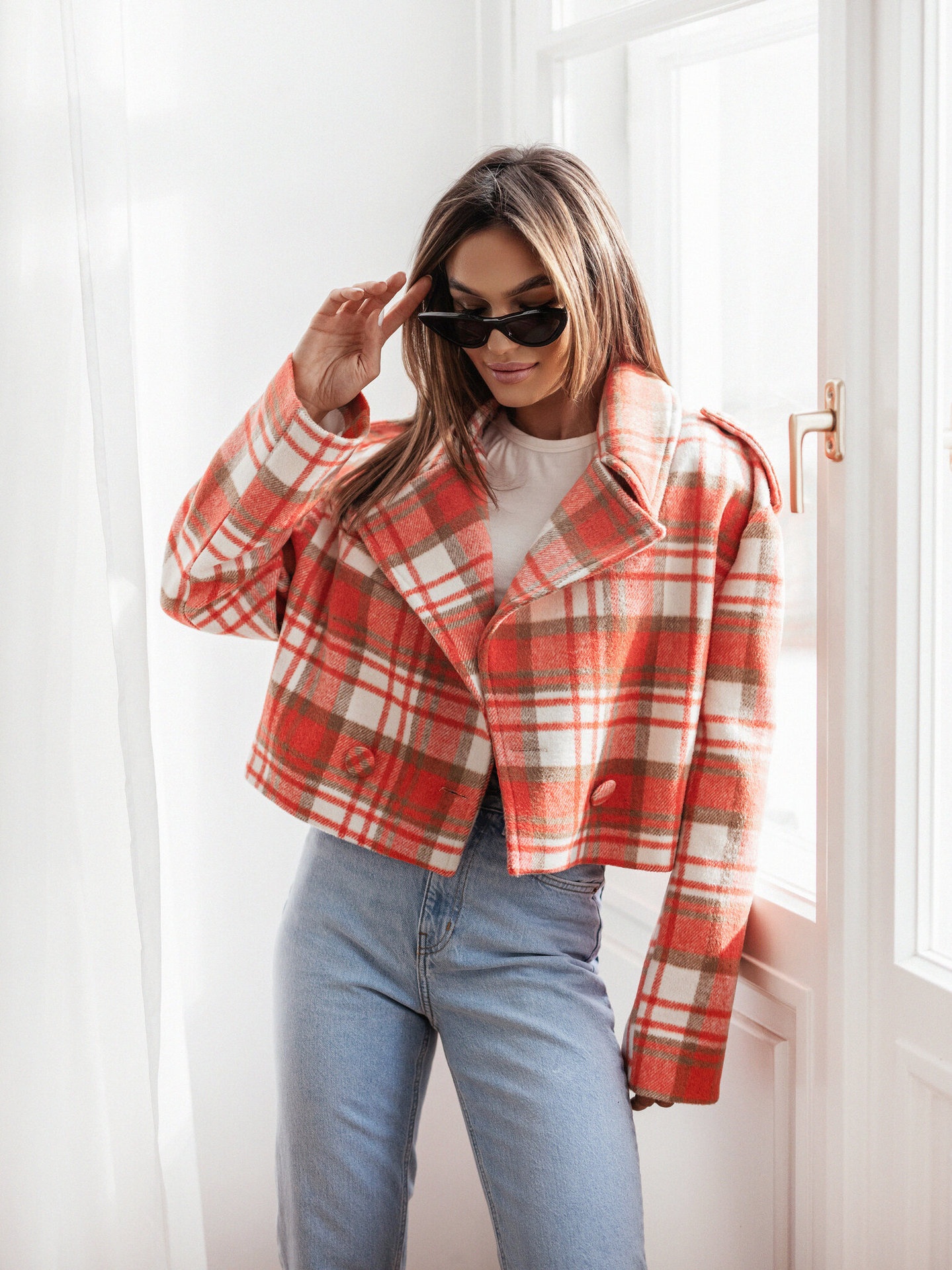Women's British Style Plaid Woolen Blazer With Suit Collar_voghion.com