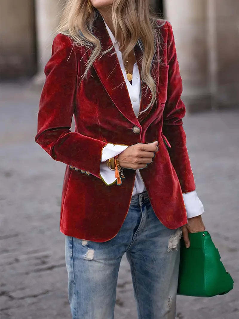Blazer femme en velours coupe cintrée style européen_voghion.com