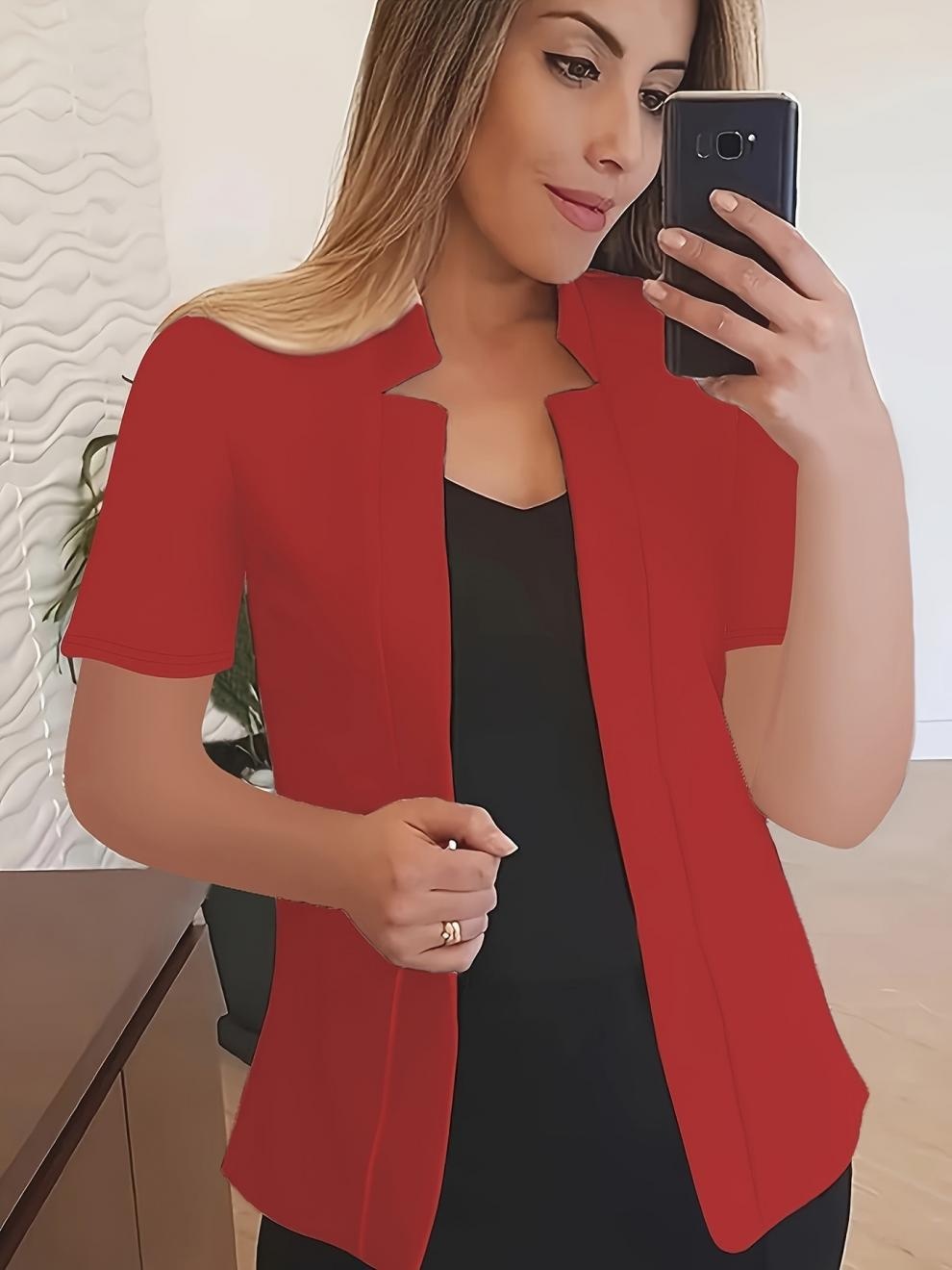 Blazer For Women Casual Open-front Jacket Short Sleeve Solid Colour_voghion.com