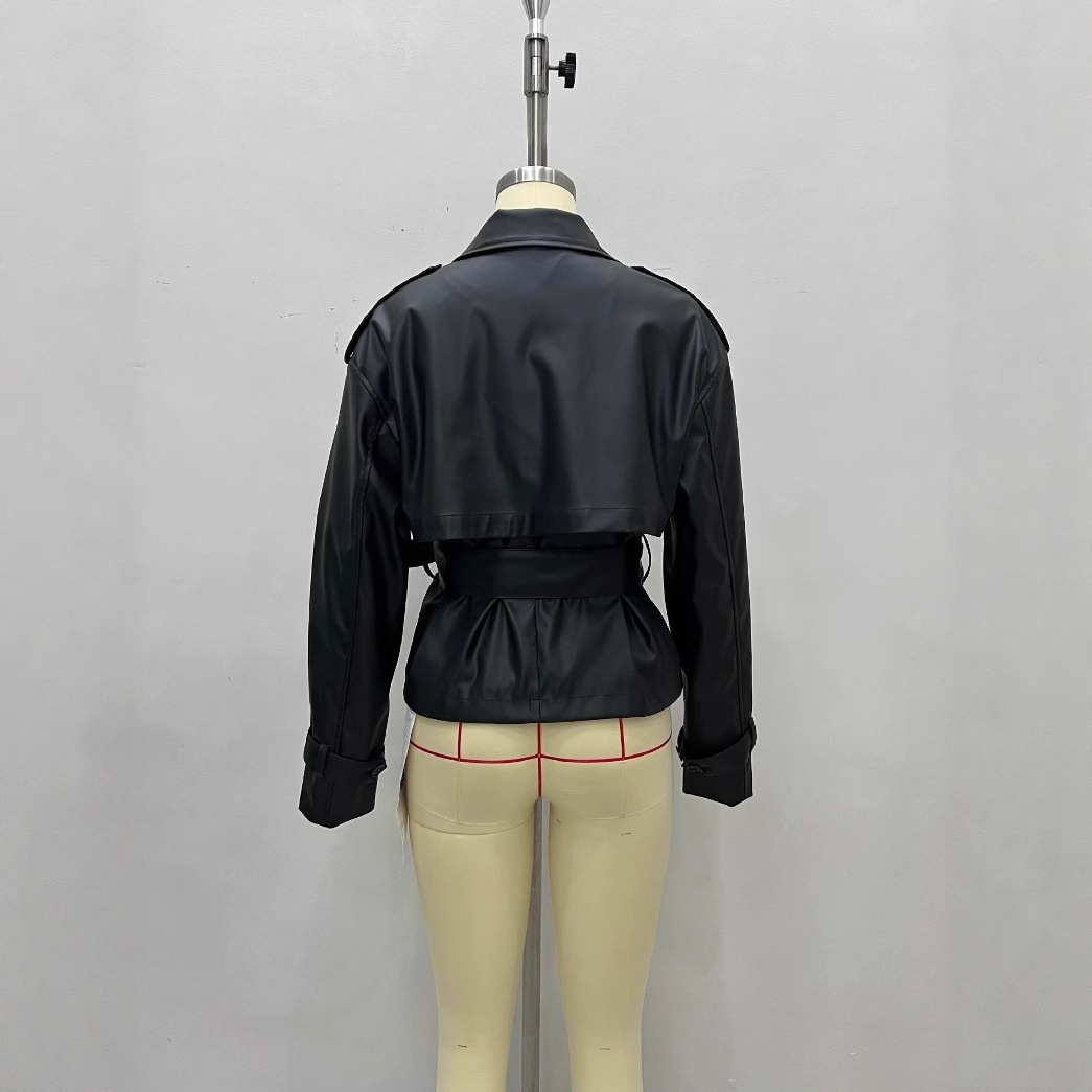 Europäische und amerikanische Damenjacke im Crossborder-Stil mit Gürtel, tailliert, schmal geschnitten, lässiger Streetstyle, modisch_voghion.com