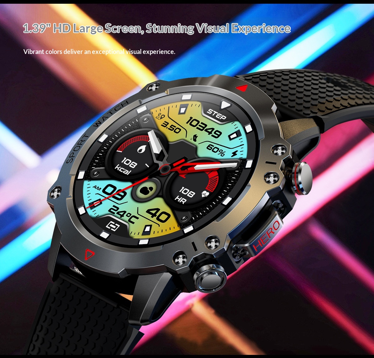 Smartwatch med rund skärm bluetooth samtal och pulsmätare_voghion.com