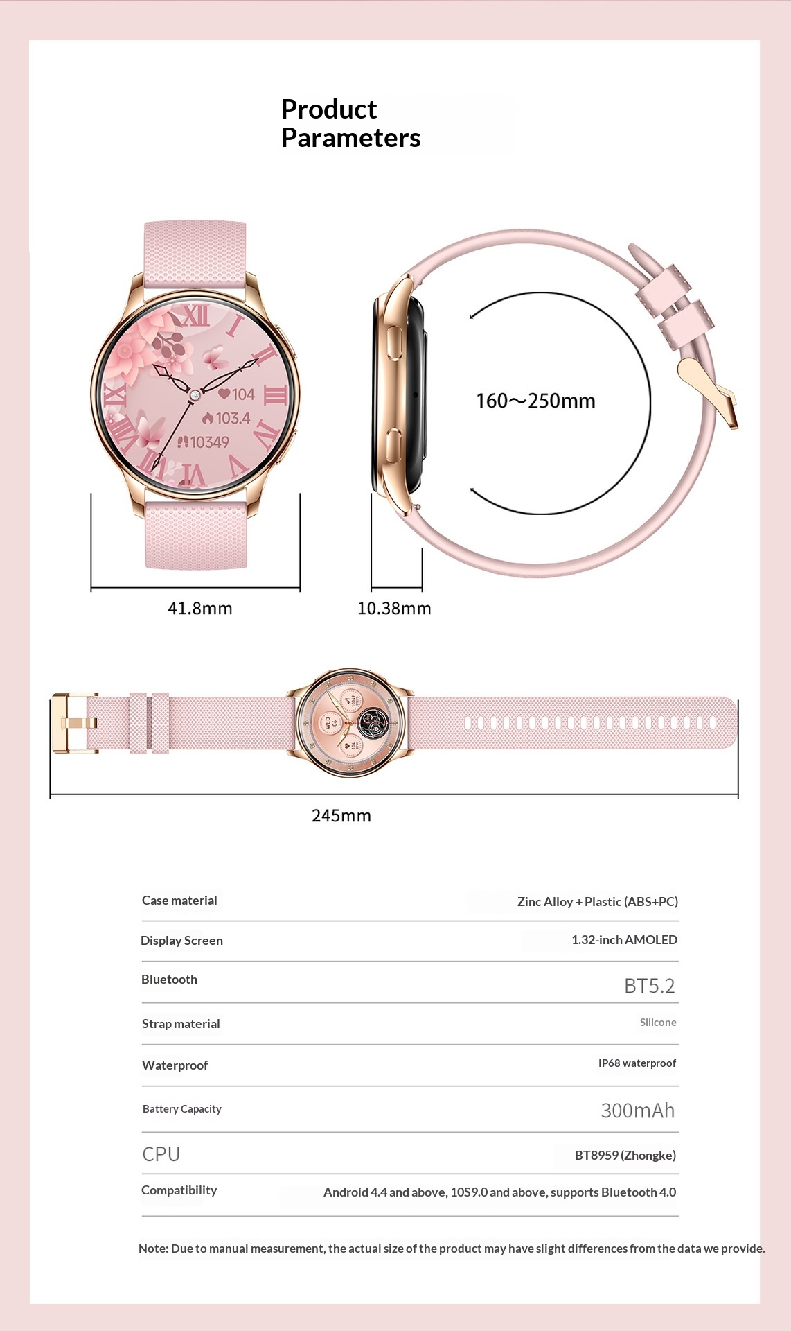 Smartwatch mujer amoled impermeable ip68 pulsera actividad_voghion.com