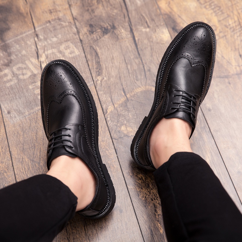 Cross-Border Men's Leather Large Size Spring New Low-Top Lace-Up Brogue Carved Casual Single European And American_voghion.com