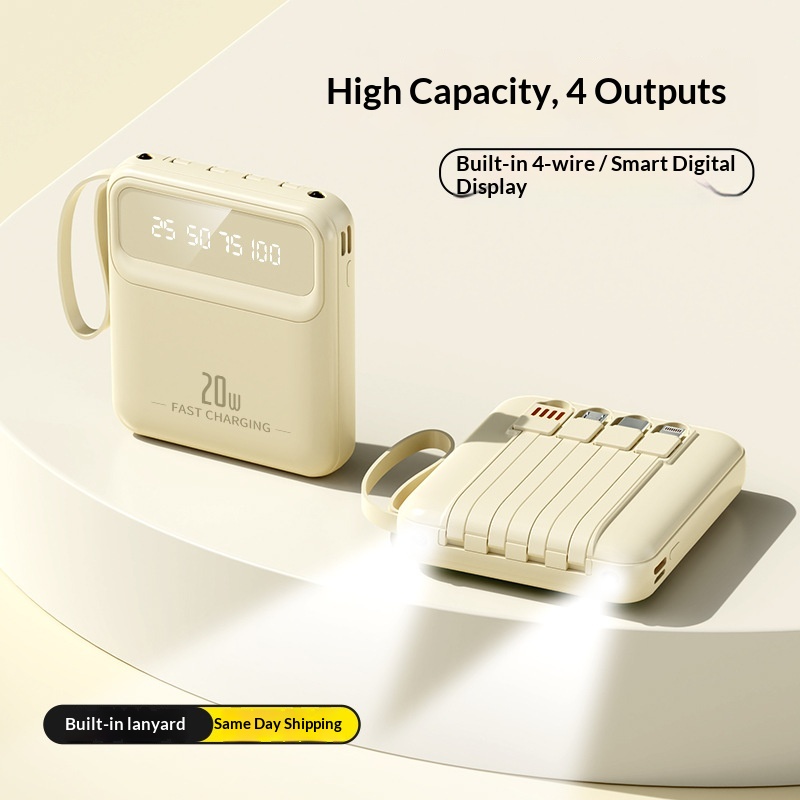 CyberGear Cross-border Portable Bank mit integriertem Kabel, großer Kapazität von 10000mAh, Digitalanzeige, mobiler Stromquelle_voghion.com