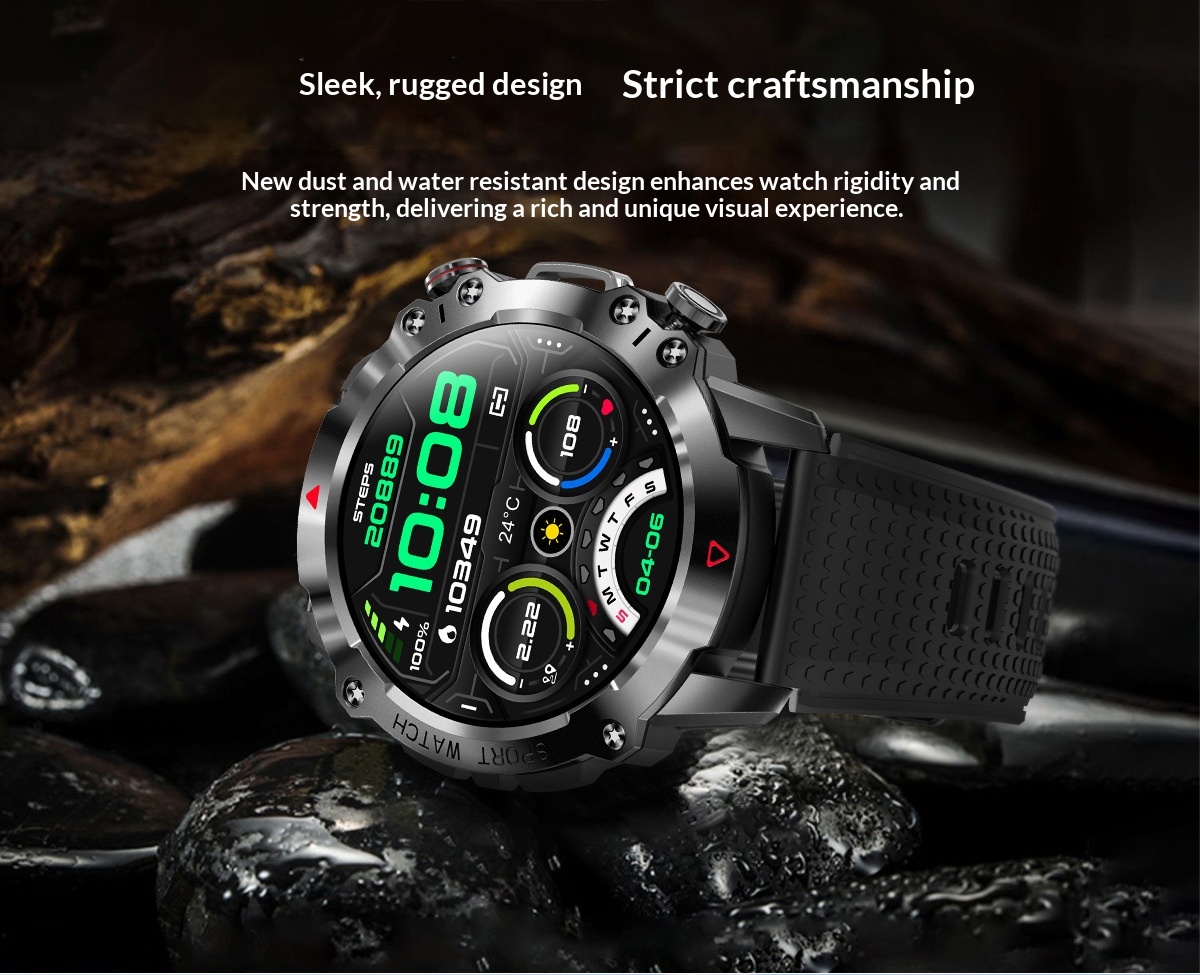 Smartwatch med rund skärm bluetooth samtal och pulsmätare_voghion.com