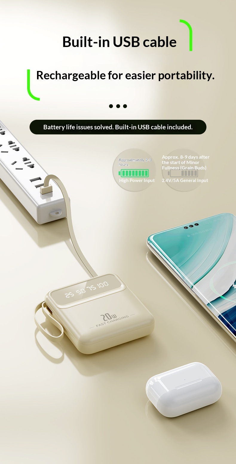 Mobile Powerbank 10000mah Mit Integriertem Kabel Und Display_voghion.com