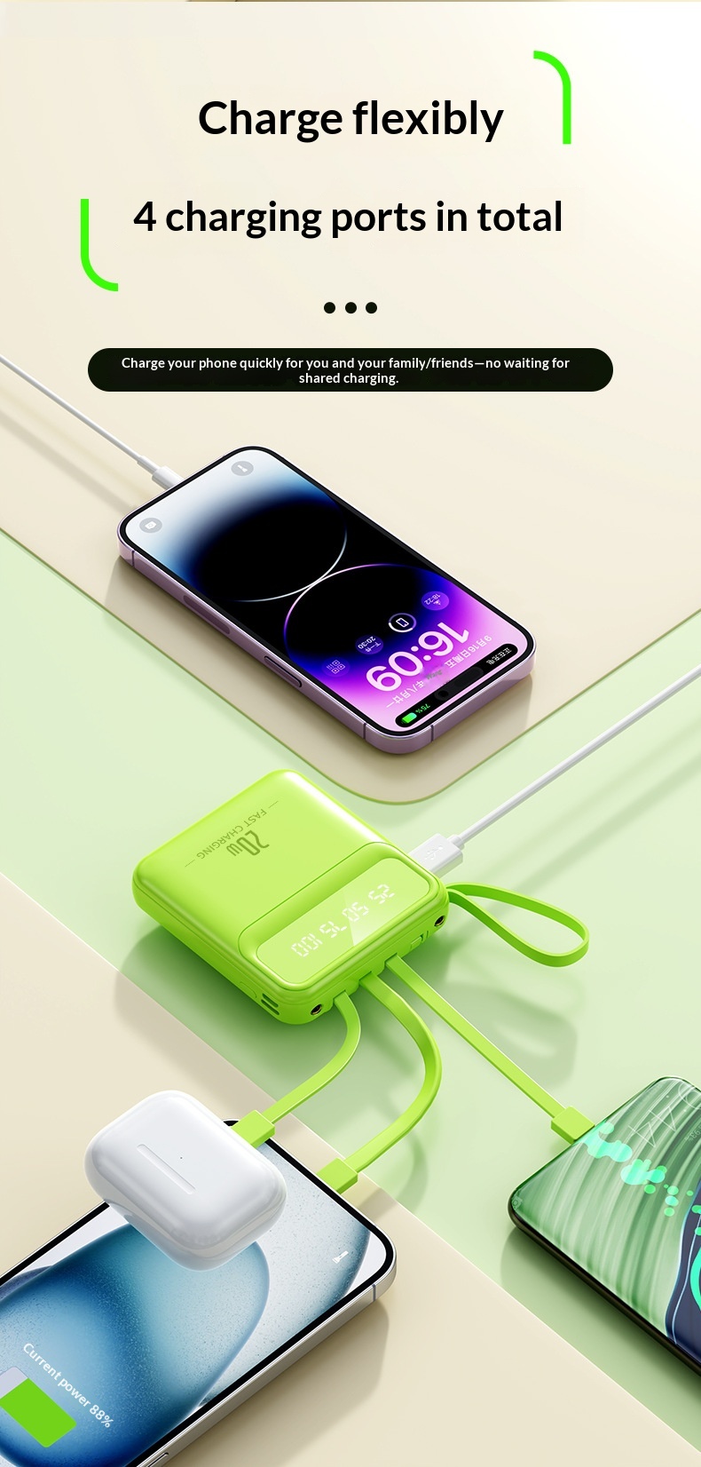 Mobile Powerbank 10000mah Mit Integriertem Kabel Und Display_voghion.com