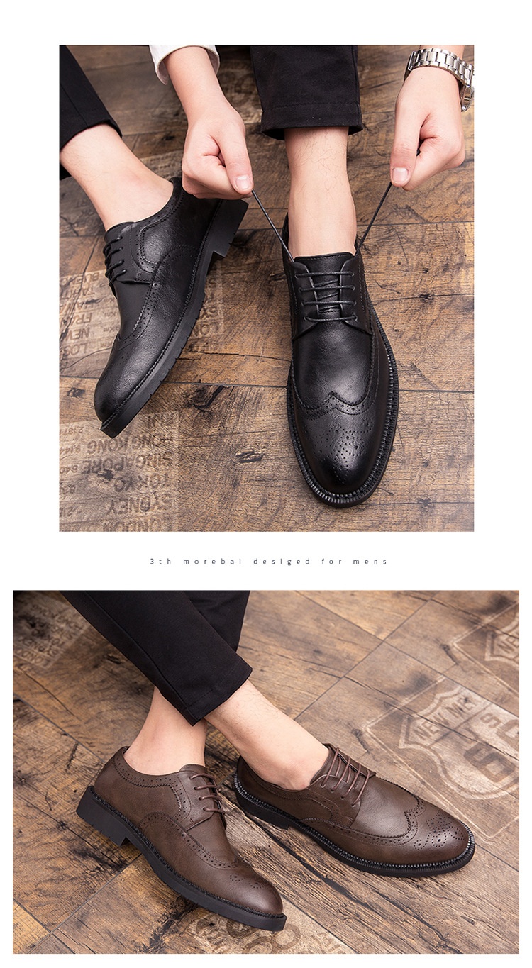 Cross-Border Men's Leather Large Size Spring New Low-Top Lace-Up Brogue Carved Casual Single European And American_voghion.com