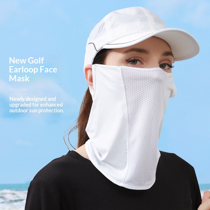 PeakGo Ice Silk Sun For Women, Summer UV Protection Ear-Hanging Neck Guard Face Mask, Thin Cycling Golf Mask_voghion.com