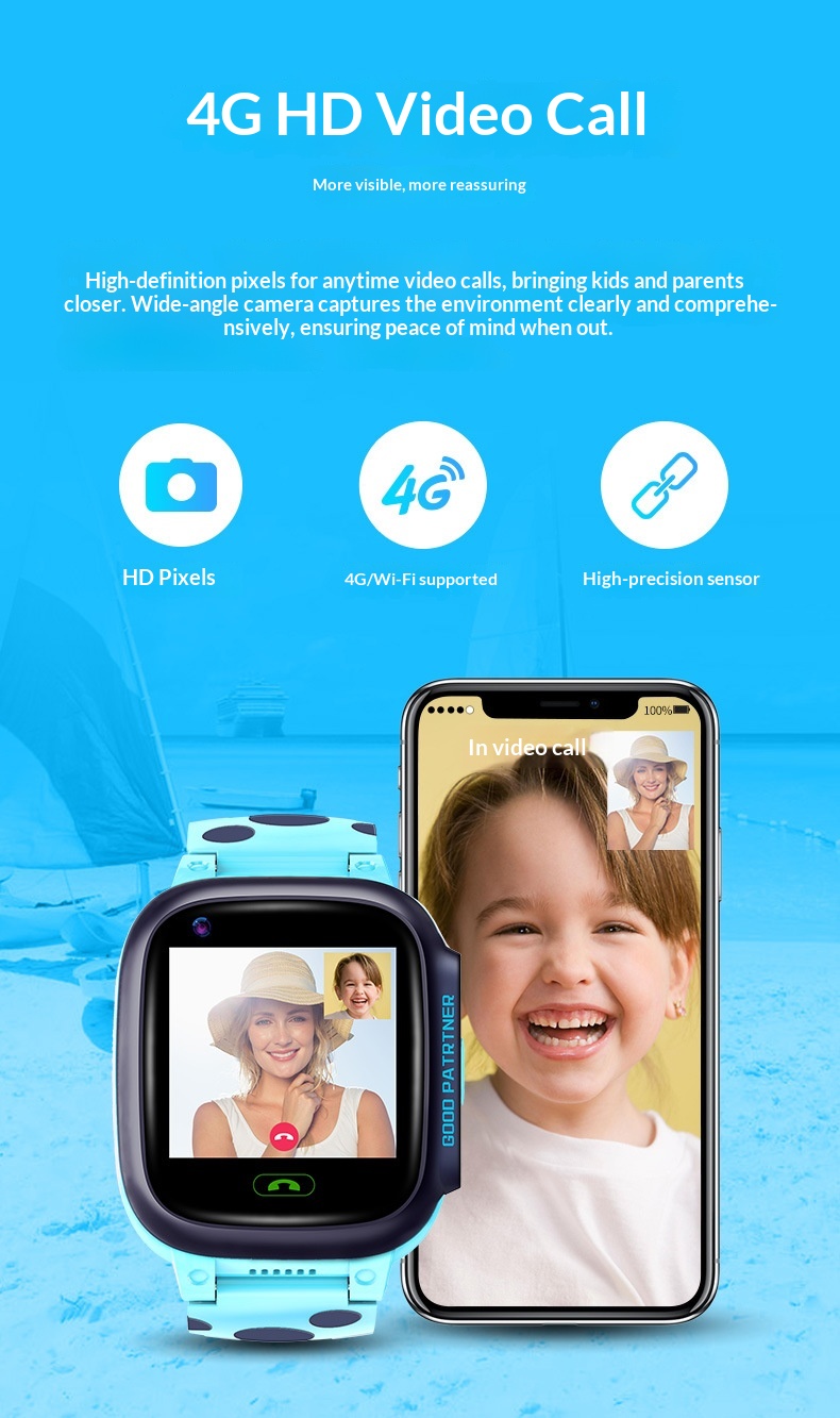 Kindersmartwatch met diepe waterdichtheid, wereldwijde 4G-ondersteuning, GPS-positionering, betaalfunctie, video en vreemde talen_voghion.com