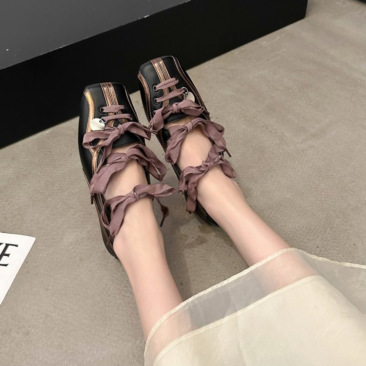 Women's Square Toed Ballet Dance Shoes With Bow Tie Soft Sole_voghion.com