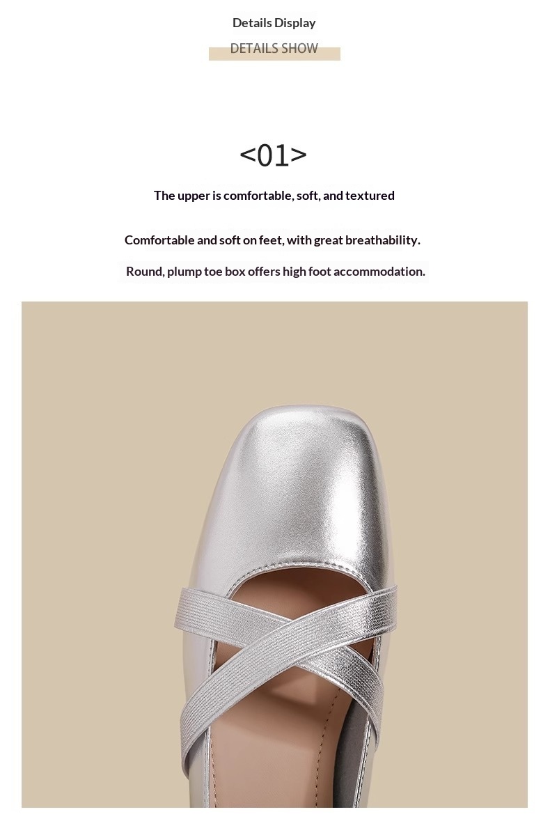 Silberne Mary Jane Ballettschuhe Für Damen Mit Eckiger Kappe_voghion.com