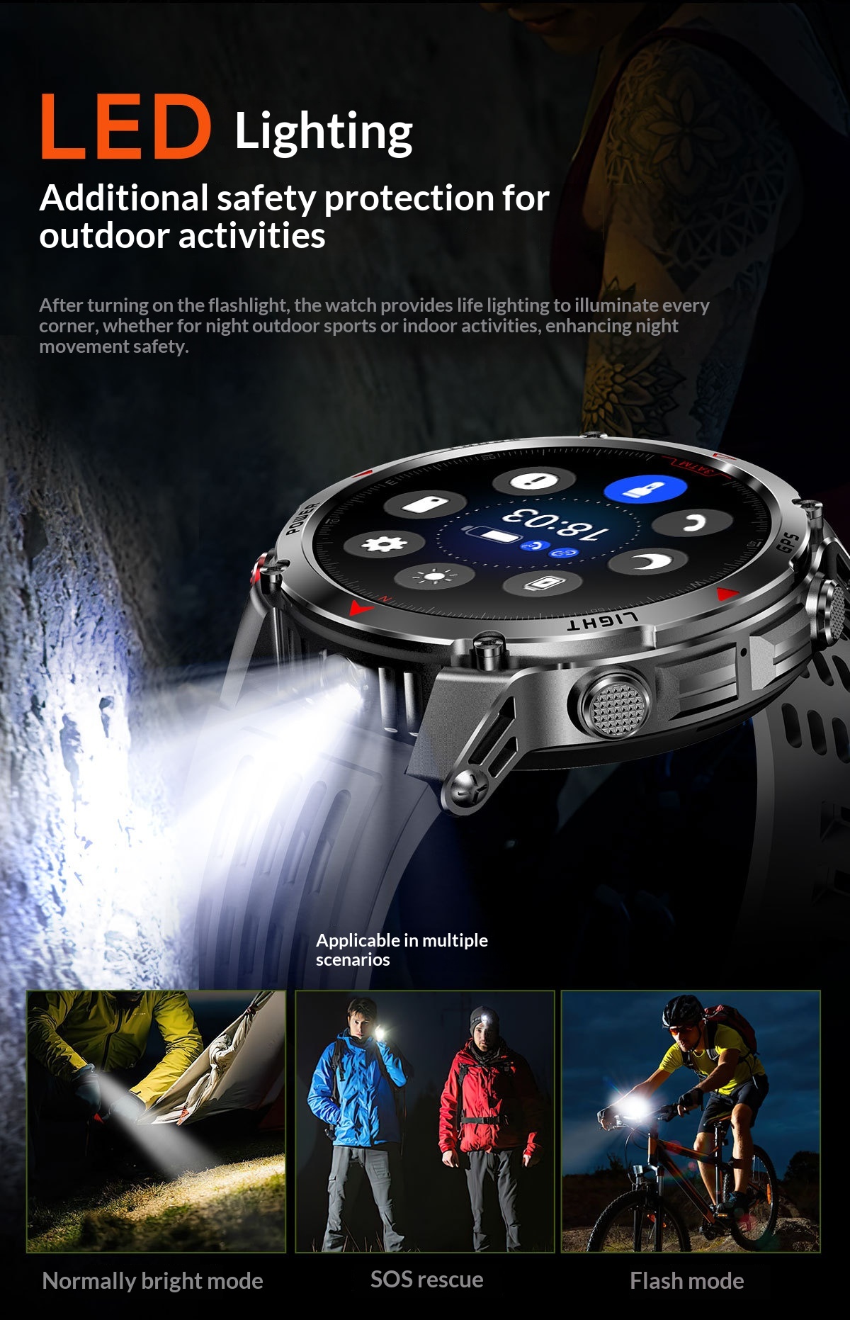Smartwatch gps con chiamate bluetooth e torcia integrata_voghion.com