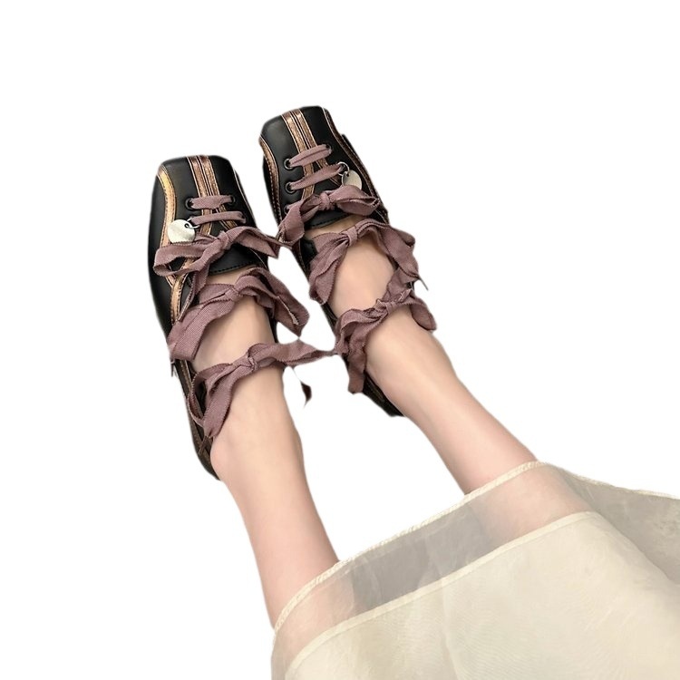 Dance Shoes Square-toed Bow-tie Ballet Shoes, 2025 Spring New Niche Fashion Soft-soled Bowling Shoes For Women_voghion.com
