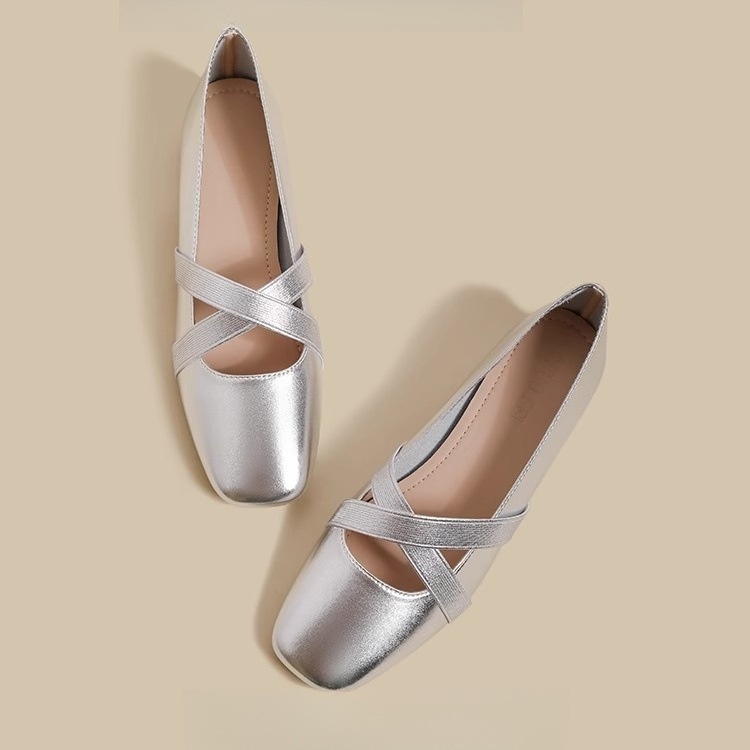Tanzschuhe Silberne Damen-Ballerinas Frühjahr 2025 Neue französische Ballerinas mit eckiger Spitze Fairy Evening Breeze Ballett-Mary-Jane-Schuhe_voghion.com
