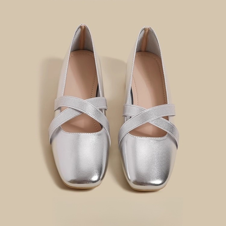 Tanzschuhe Silberne Damen-Ballerinas Frühjahr 2025 Neue französische Ballerinas mit eckiger Spitze Fairy Evening Breeze Ballett-Mary-Jane-Schuhe_voghion.com
