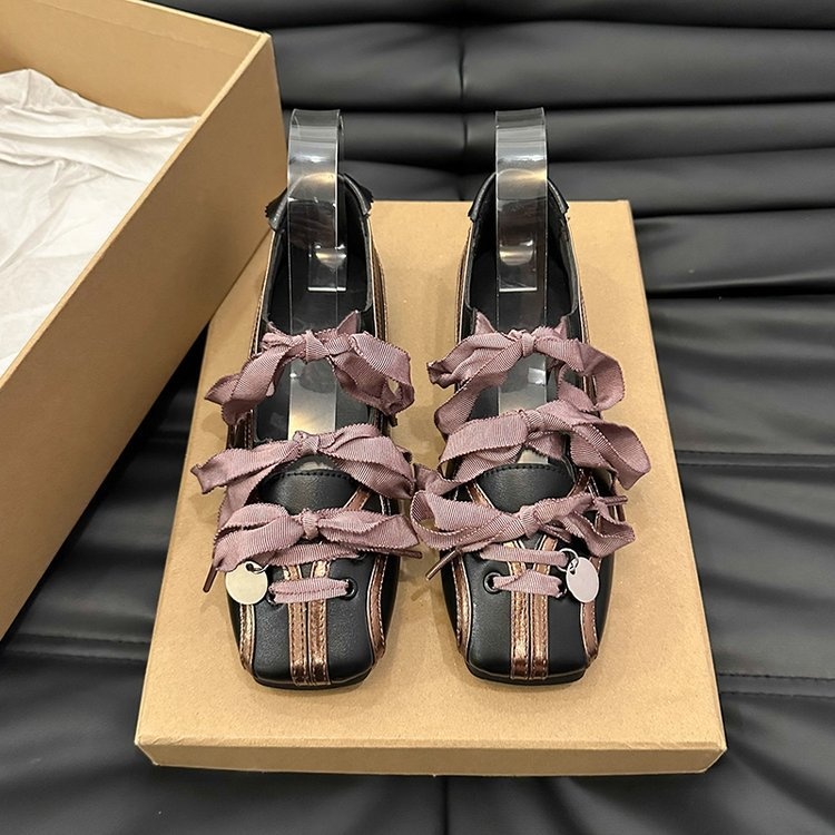 Dance Shoes Square-toed Bow-tie Ballet Shoes, 2025 Spring New Niche Fashion Soft-soled Bowling Shoes For Women_voghion.com