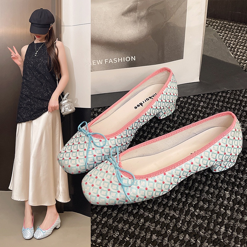Dansschoenen met lage opening, lichtgewicht Mary Jane schoenen voor dames, nieuwe zomercollectie 2024 met strik, mesh en strass steentjes, ronde neus, ballerina's._voghion.com