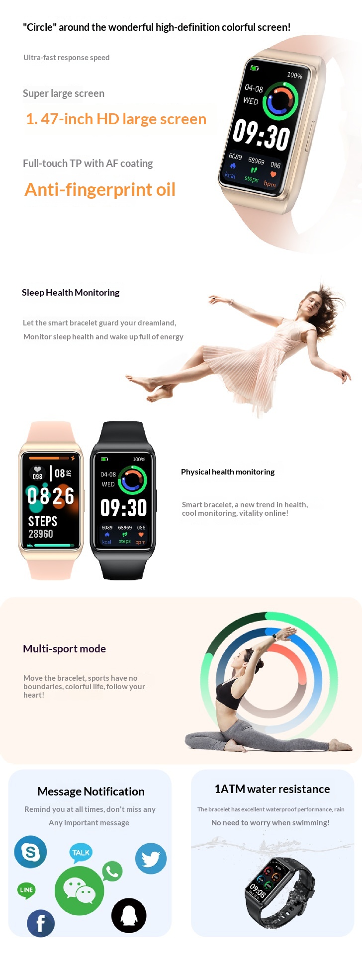 Smart Bracelet Mit Herzfrequenz- Und Schlafüberwachung Touchscreen_voghion.com