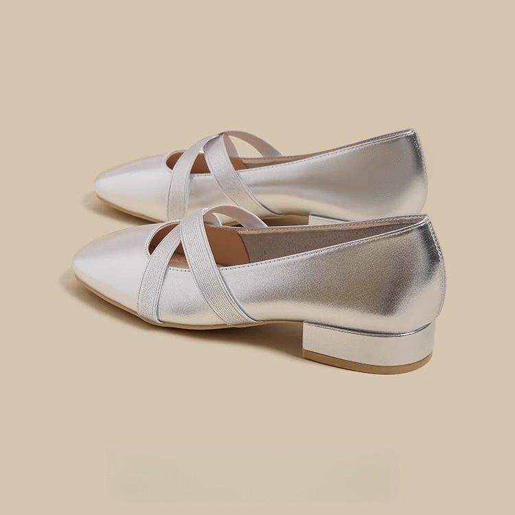 Tanzschuhe Silberne Damen-Ballerinas Frühjahr 2025 Neue französische Ballerinas mit eckiger Spitze Fairy Evening Breeze Ballett-Mary-Jane-Schuhe_voghion.com