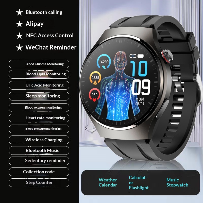 Smartwatch med blodsukkermåler blodtryk og bluetooth nfc_voghion.com