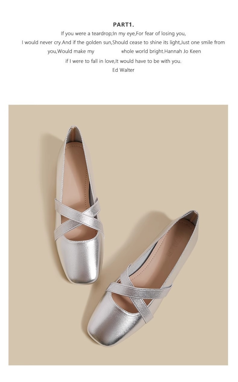 Silberne Mary Jane Ballettschuhe Für Damen Mit Eckiger Kappe_voghion.com