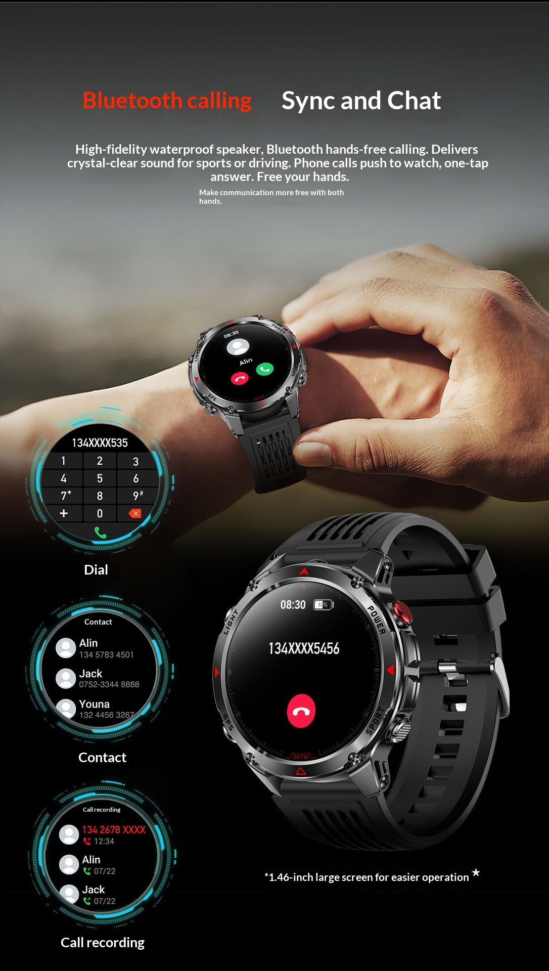 Smartwatch gps con chiamate bluetooth e torcia integrata_voghion.com