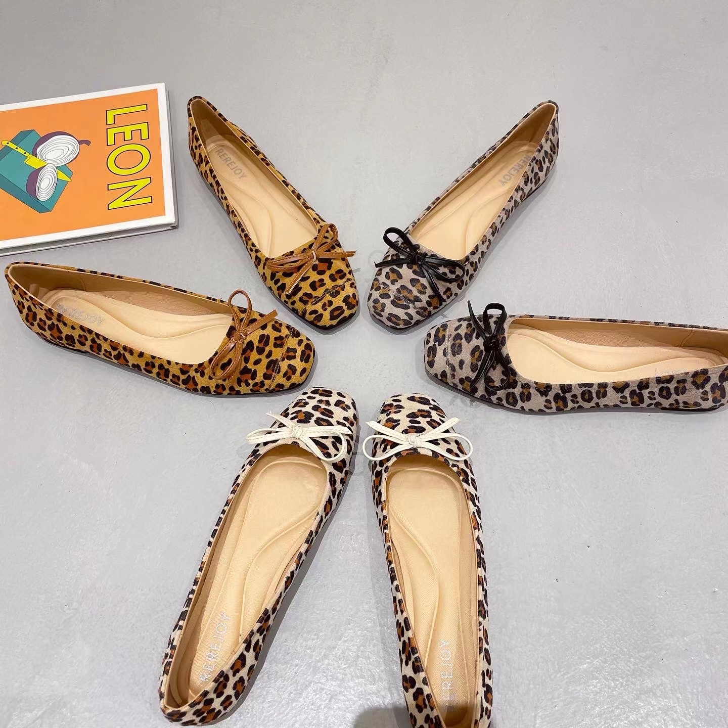 Dance Shoes Bow-tie Square-toed Leopard Print Ballet Flats Women, Soft-soled Casual Loafers, Versatile Low-heel Shoes For Women_voghion.com
