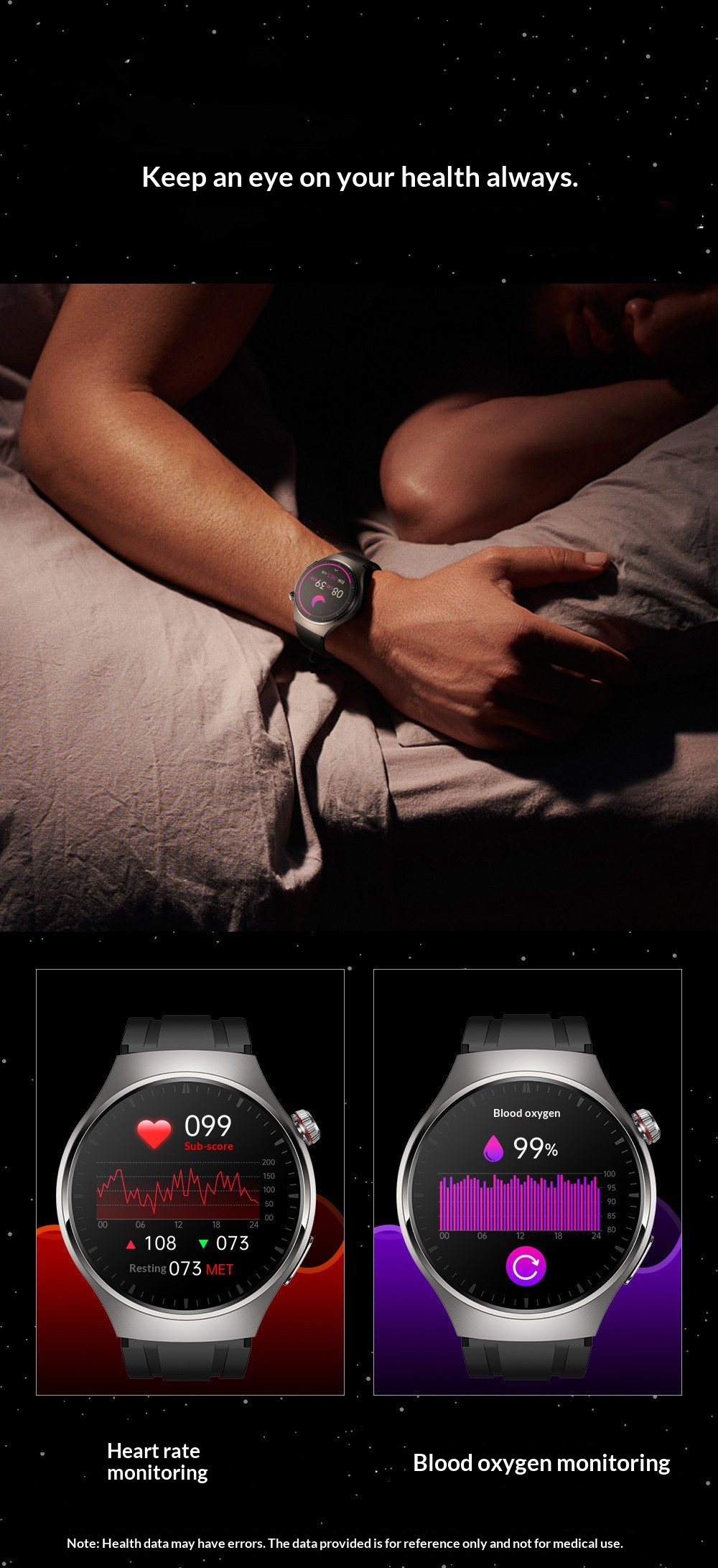 Smartwatch med blodsukkermåler blodtryk og bluetooth nfc_voghion.com