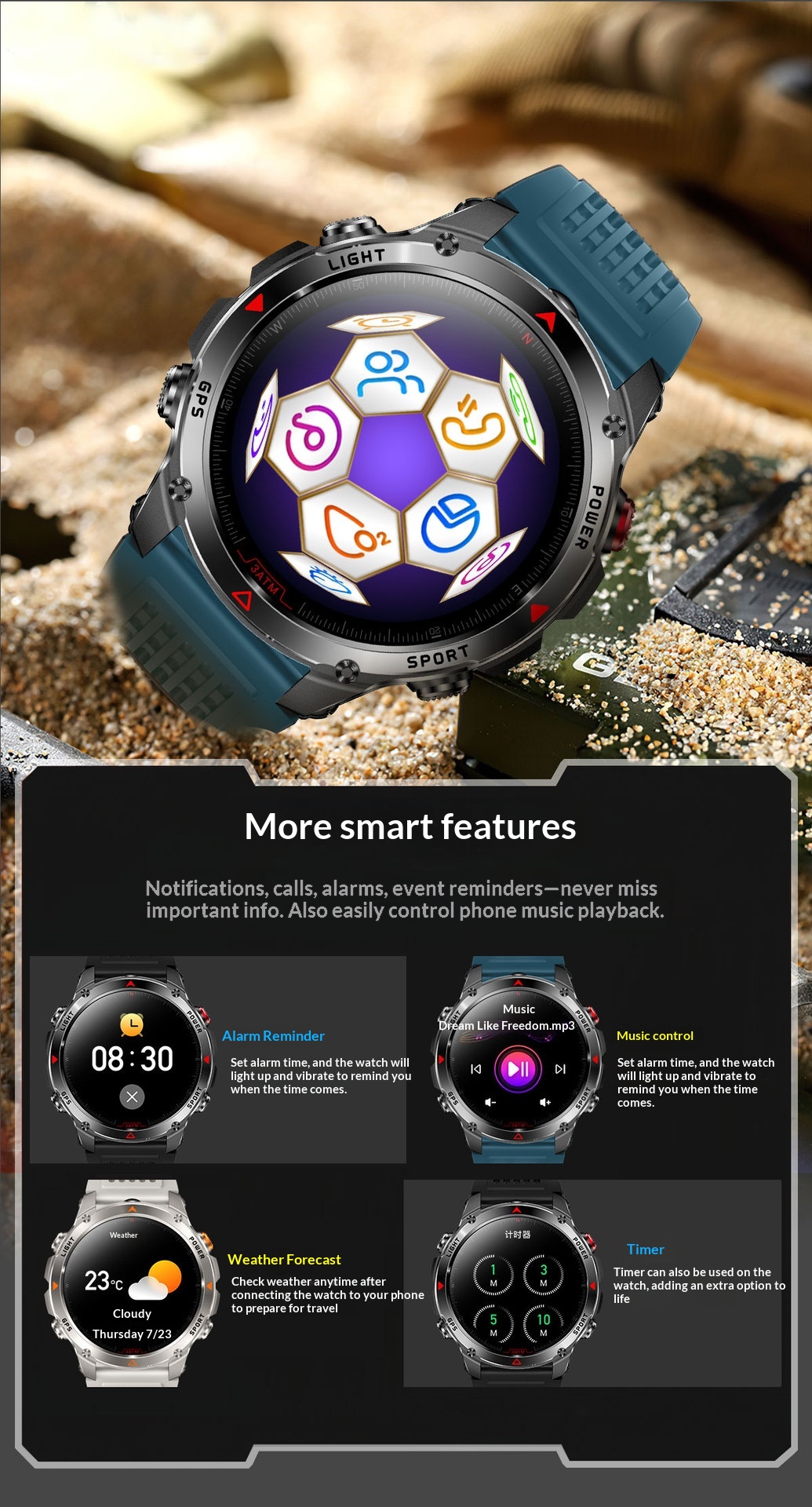 Smartwatch gps con chiamate bluetooth e torcia integrata_voghion.com