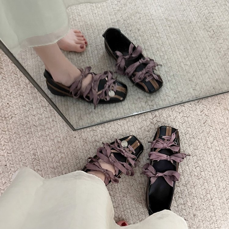 Women's Square Toed Ballet Dance Shoes With Bow Tie Soft Sole_voghion.com