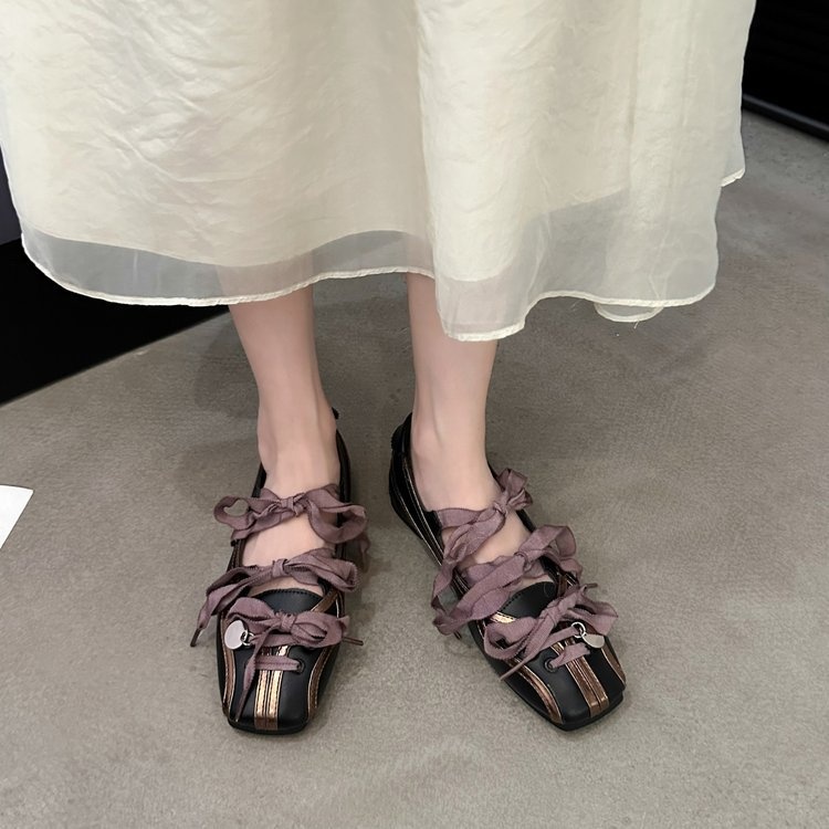 Women's Square Toed Ballet Dance Shoes With Bow Tie Soft Sole_voghion.com