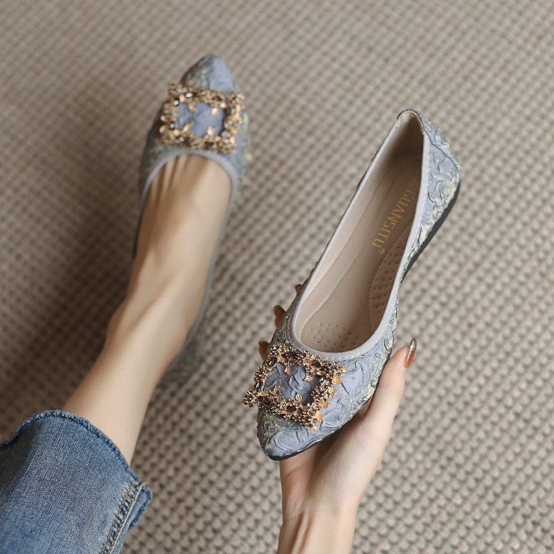 Dance Shoes European American 2023 Spring And Autumn New Women's Flat Shoes With Metal Buckle, Shallow Mouth, Versatile Pointed Toe,_voghion.com