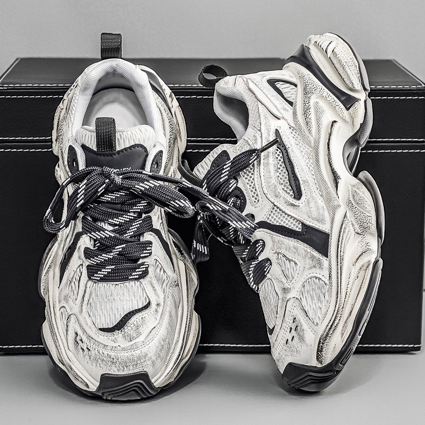European Men's Spring, Casual Sports Shoes Students, Height-increasing, Thick-soled, And Distressed Look, Popular Dad_voghion.com